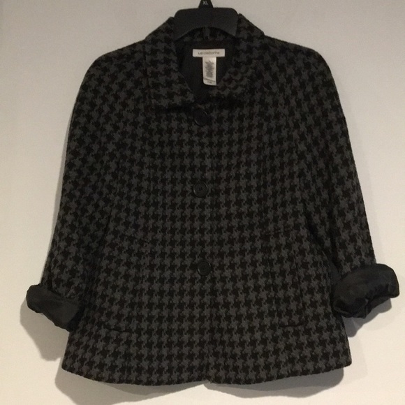 Liz Claiborne Pea Coat houndstooth pattern gray and black Size Large - Picture 7 of 7